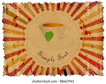 A cup of tea with green leaf located on an background grunge