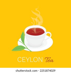 Cup of tea with green tea leaves, vector illustrator art