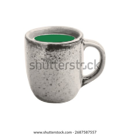 Cup of tea halftone element for cut out collage. Retro mixed media vector illustration isolated on transparent background.