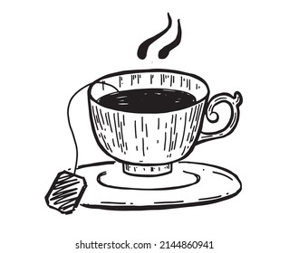 Taza de té ilustraciones dibujadas por Hand.	