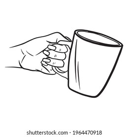 Cup with tea in hand. A fragrant cup of tea for breakfast. A restaurant. Cartoon style. Isolated vector illustration for design and decoration.