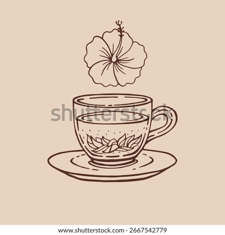 Cup of tea with healthy tea, hibiscus. Hand drawn vector illustration