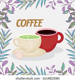 cup and tea herbal fresh beverage coffee time vector illustration