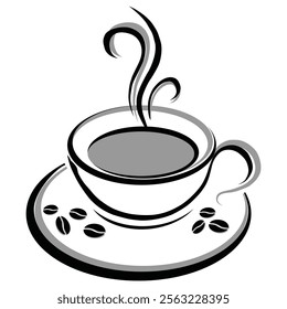 Cup Of Tea Hot Drink Symbol. Coffee Shop Icon. Flat Style Vector Illustration. Outline Symbol For Web Design Or Food App. Coffee cup