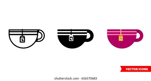 A cup of tea  icon of 3 types: color, black and white, outline. Isolated vector sign symbol.