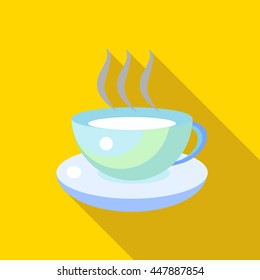 Cup of tea icon in flat style with long shadow. Tableware and drinks symbol