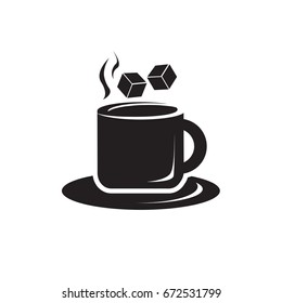 cup of tea icon with sugar cubes isolated on white background.