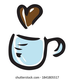 Icono de la copa de té. Ilustración vectorial de una taza de café. taza de doodle dibujada a mano, taza con café caliente.