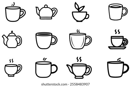 Cup tea icons, Tea and coffee cup set icon, logo isolated on white background