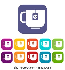 Cup of tea icons set vector illustration in flat style in colors red, blue, green, and other