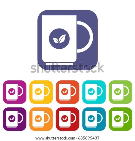 Cup of tea icons set vector illustration in flat style in colors red, blue, green, and other