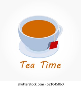 a cup of tea illustration with a tea bag dyed in to the water