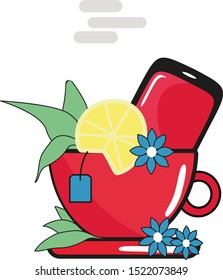 Cup of tea, illustration, vector on white background.
