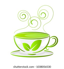 A cup of tea isolated on white background. Health drink green tea in a glass cup. Vector illustration.