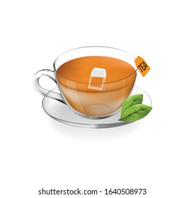 A cup of tea isolated on white background. Health drink green tea in a glass cup. Vector illustration.
