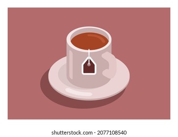 A cup of tea in isometric view. Simple flat illustration