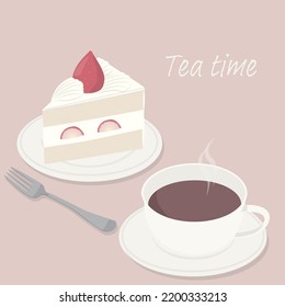 Cup of tea with  a Japanese strawberry shortcake