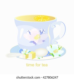 cup of tea and jasmine on a white background vector illustration