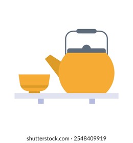 Iconos de té de taza y tetera, Ilustración vectorial minimalista y elemento gráfico transparente. Aislado sobre fondo blanco.