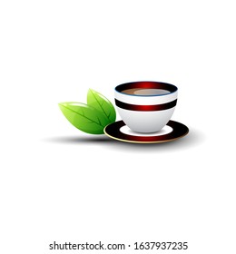 cup tea with leaf abstract logo design template