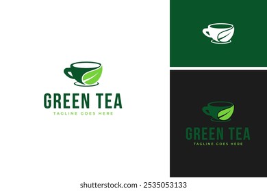 Cup tea with leaf logo design vector template illustration idea