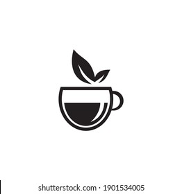 A cup of tea and tea leaf on white background