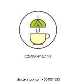 Cup of tea. Tea leaves. Circle Logo design template for  tea shop, cafe, cafeteria, restaurant, bar