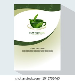 Cup of tea with leaves logo template design. Brochure flyer design template vector.  Trendy style with cup of tea with leaves. Element for design invitations, gift cards, flyers and brochures. 