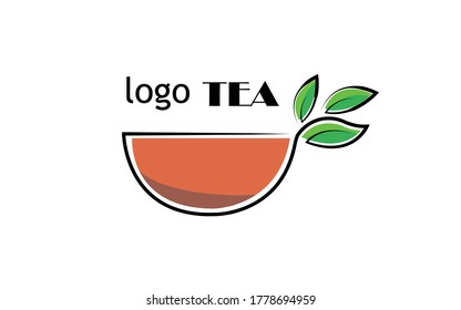 cup with tea and tea leaves on a white background. Tea logo. Vector illustration