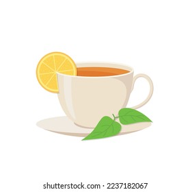 Cup with tea. And the tea leaves are placed on the side.Vector illustration isolated on white background.Cute design for t shirt print. Eps10