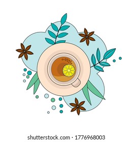 Cup of tea with lemon and anise