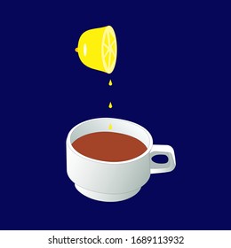 The cup of tea with lemon juice