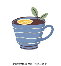 A cup of tea with lemon and mint. Vector illustration in a flat style.