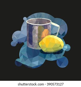 Cup of tea and lemon on a black background