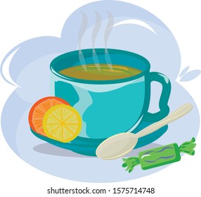 
cup of tea, lemon, orange, candy vector image