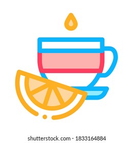 taza de té con el vector de icono de la loncha de limón. taza de té con señal de loncha de limón. ilustración de símbolo de color