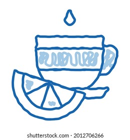 taza de té con lemon slice sketch icon vector. Taza de arte de la línea de doodle azul dibujada a mano con el signo de la rebanada de limón. ilustración de símbolo aislado