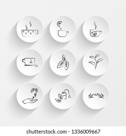 Cup of tea, Cup of tea lemon, Cup tea, sugar, lemon and Cup, tea bag icons on plate illustration set