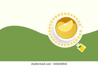 cup of tea and lemon top view. vector illustration