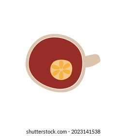 Cup with tea and lemon top view in abstract style. Vector