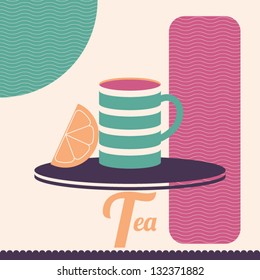 Cup of tea with lemon. Vector illustration.
