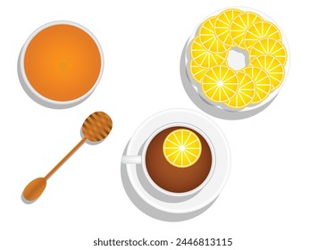 Cup of Tea with Lemons and Honey. Leisure and hot drinks concept vector