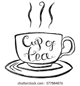 Cup Of Tea Lettering Vector Illustration