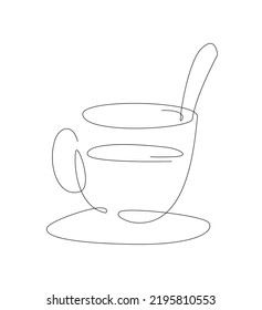 Cup of tea line art. Outline hot drink. one line coffee.