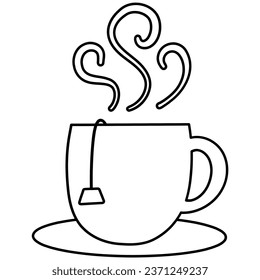 A cup of tea line art. Vector illustration with autumn theme.