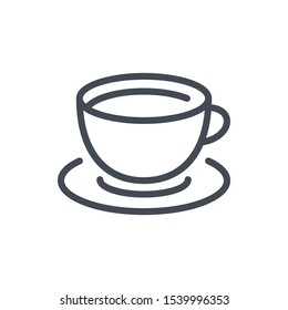 Cup of tea line icon. Coffee cup with plate vector outline sign.