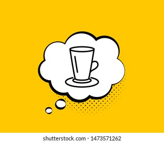 Cup of Tea line icon. Comic speech bubble. Fresh beverage sign. Latte or Coffee symbol. Yellow background with chat bubble. Teacup icon. Colorful banner. Vector