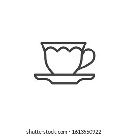 Cup of tea line icon. linear style sign for mobile concept and web design. Coffee cup and saucer outline vector icon. Symbol, logo illustration. Vector graphics