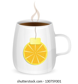 cup with tea and lobule of lemon