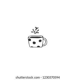 A cup of tea, logo element. Vector hand drawn object. Kitchen and food theme. Isolated symbol for business branding and identity, for cooking classes or food blogs and websites.